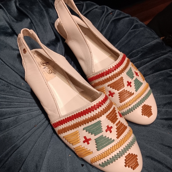 BASS HARRIET Leather SLINGBACK SANDALS White Multi Color 7 SHOES Geometry - Picture 2 of 5